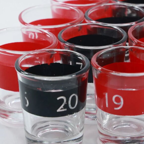 16 Roulette Numbered Red and Black Drinking Shot Glasses - Picture 8 of 15
